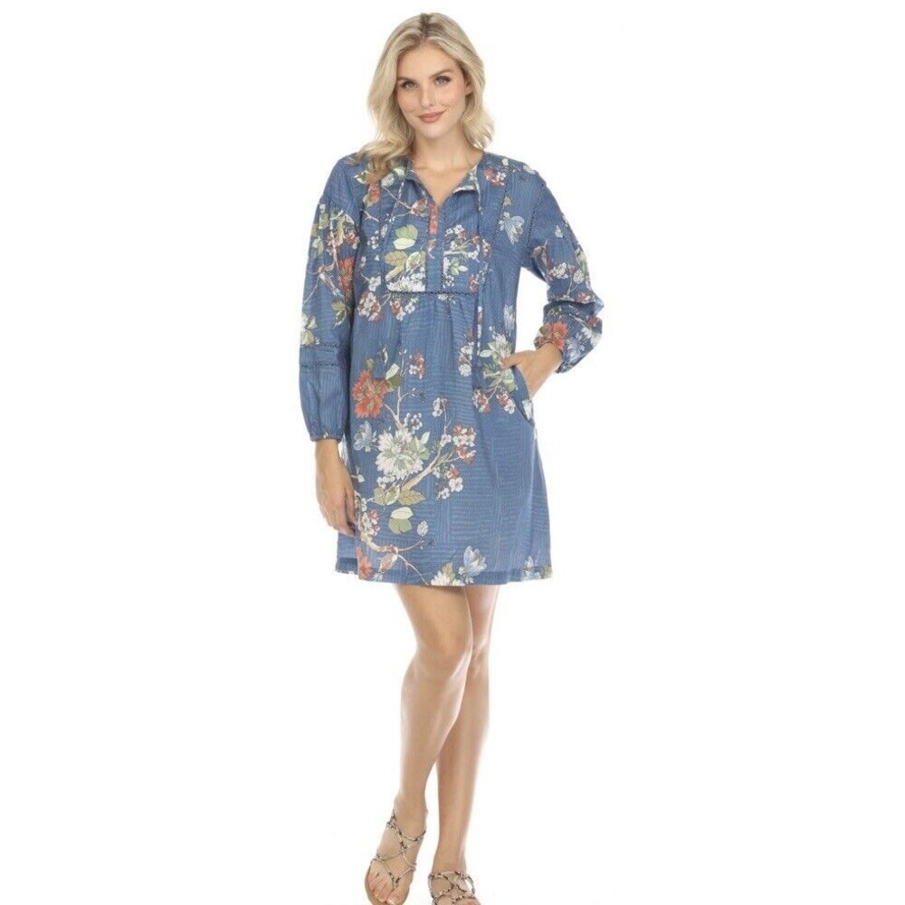 Johnny Was Mosaic Floral Cotton Mini‎ Dress R32024 Boho Chic Sz small